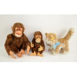 Two Steiff chimps (lacking tags) and a 'Lizzy' kitten (2728/17). (3).