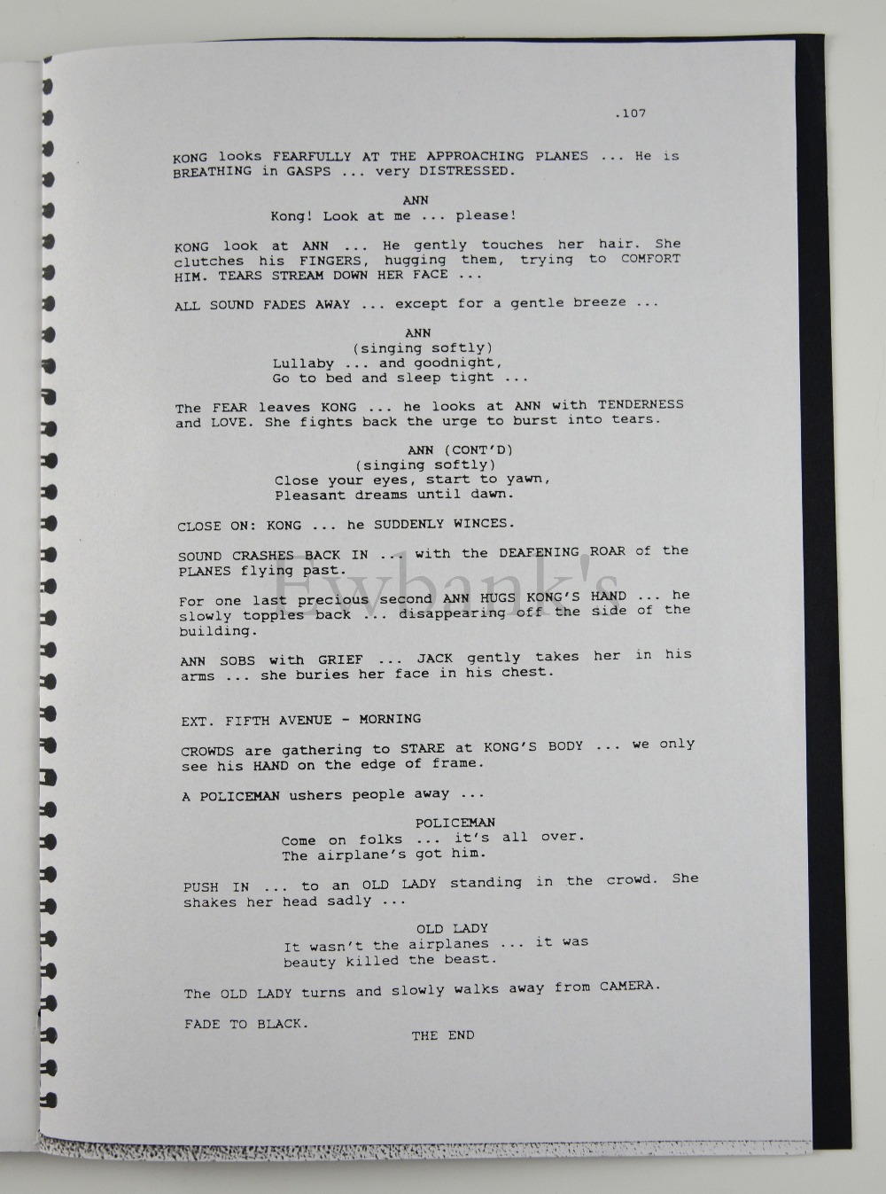 King Kong (1996) A copy of the script, first draft, by Peter Jackson and Fran Walsh, 107 pages, - Image 3 of 3