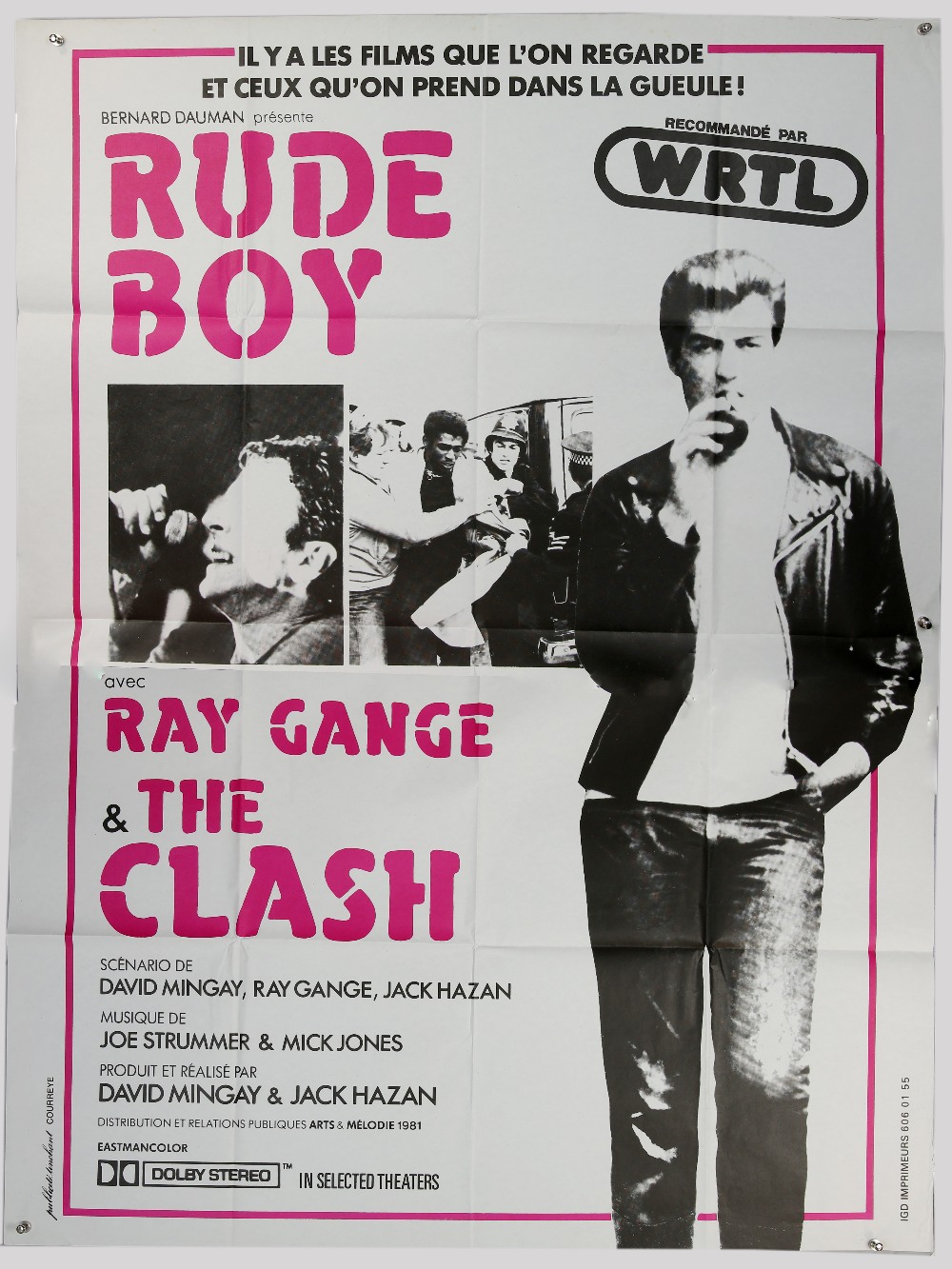 Rude Boy (1981) The Clash punk docu-drama, French film poster previously unused, folded, 47 x 63