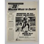 20 Million Miles To Earth (1957) Pressbook for the Sci-Fi with technical effects by Ray Harryhausen,