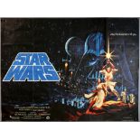 Star Wars (1977) British Quad film poster, rare poster with artwork by Tim & Greg Hildebrandt,