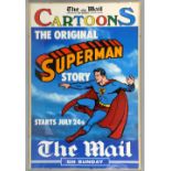 Newspaper posters including Earthspace, Superman, Teenage Mutant Ninja Turtles & others & a enamel