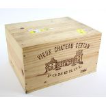 6 bottles of Vieux Chateau Certain Pomerol, 2006 vintage red wine, sealed in original wooden case (