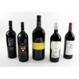 5 oversized bottles of red wine to include: 1 double magnum of Wolf Bass Cabernet Sauvignon 2002