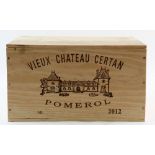 6 bottles of Vieux Chateau Certain Pomerol, 2012 vintage red wine, sealed in original wooden case (