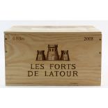 6 bottles of Les Forts de Latour, 2008 Pauillac vintage red wine, sealed in original wooden case (