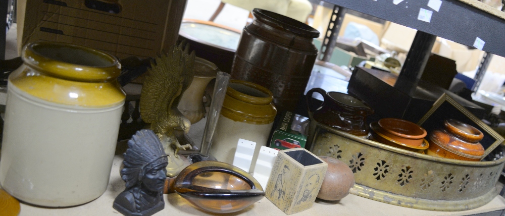 Brass fine guards, ceramic pots & bears (2 shelves). - Image 3 of 3