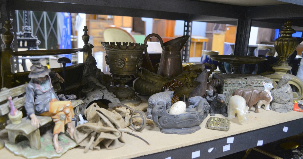 Brass fine guards, ceramic pots & bears (2 shelves). - Image 2 of 3