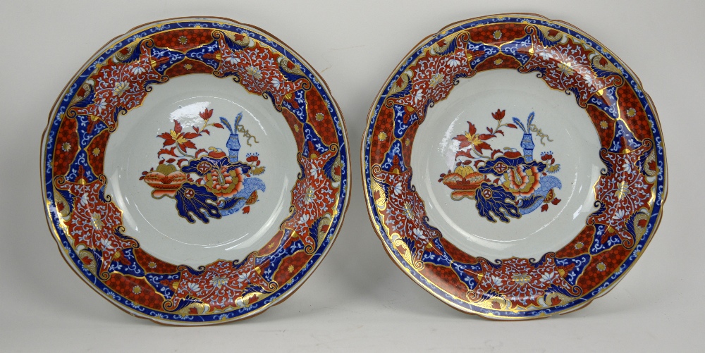 A pair of Spode Stone China plates, early 19th century, printed in blue and painted in iron red