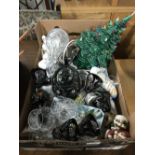 BOX OF ASSORTED GOODS INCLUDING GLASS DECANTER