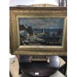 ANTIQUE OIL PAINTING FISHERLASSES POSSIBLY NORTH EAST COAST