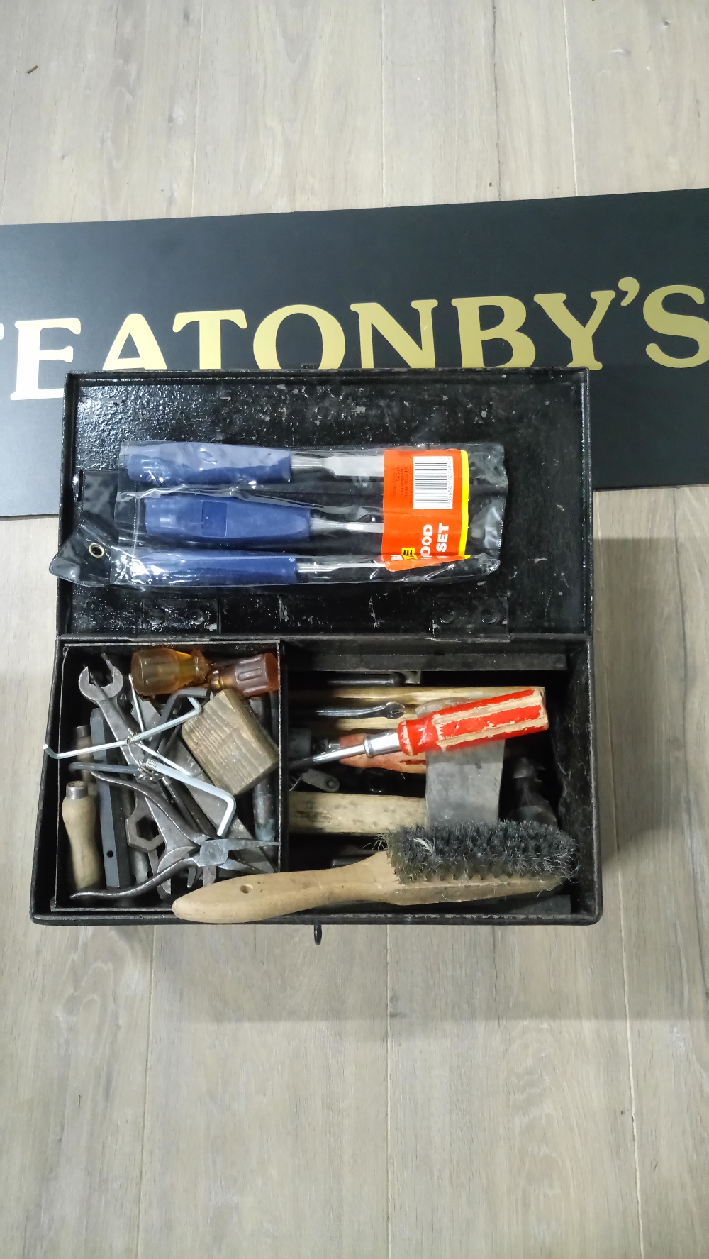 TIN BOX OF TOOLS