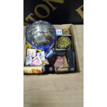 BOX CONTAINING COINS, PEN KNIVES,