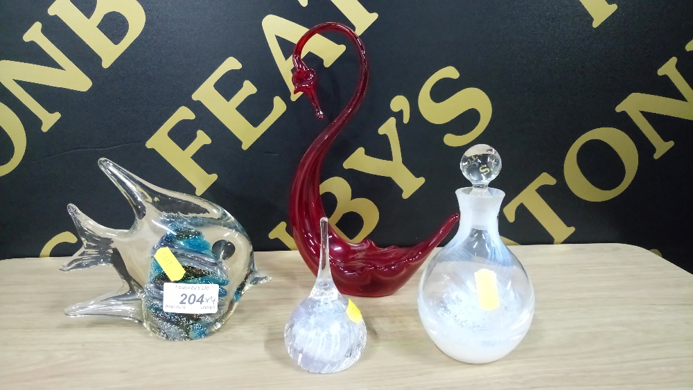 GLASS FISH ORNAMENT & 3 OTHERS