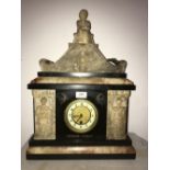 VICTORIAN MARBLE & SLATE MANTEL CLOCK - TEMPUS - FUGIT (NEEDS ATTENTION)