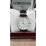 9CT GOLD GENTS LONGINES WATCH WITH ORIGINAL CERTIFICATE (WORKING ORDER)