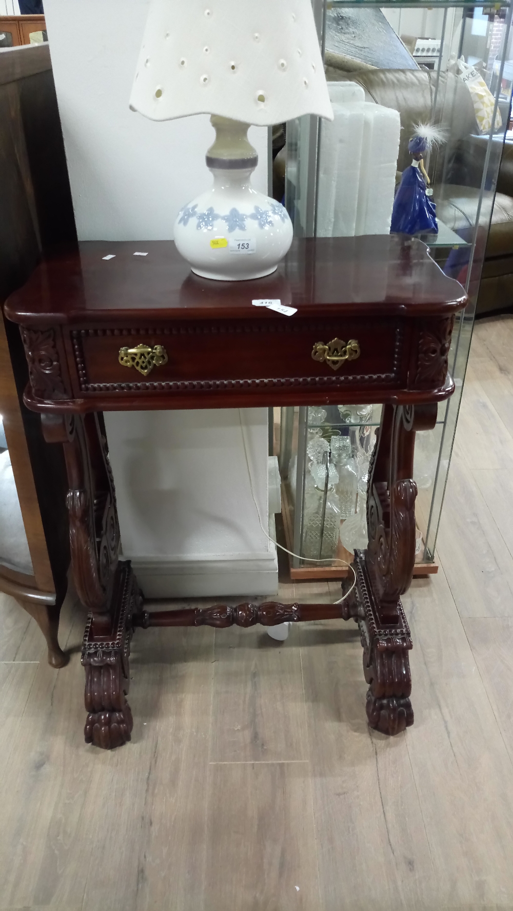 REPRODUCTION VICTORIAN HALL TABLE WITH 'LYRE ' ENDS