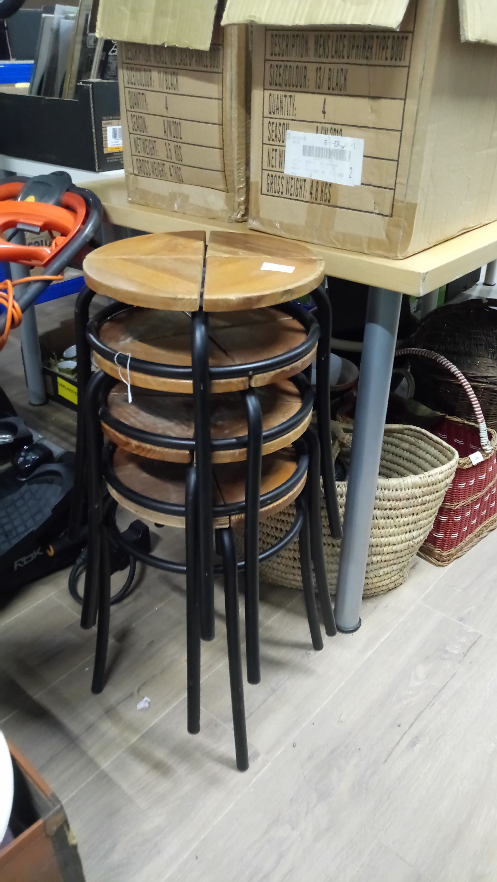 4 WOOD - METAL STOOLS