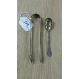 SILVER SUGAR TONGS & SPOON