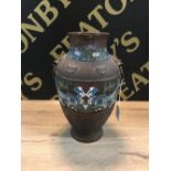 19THC CHINESE CLOISONNE ENAMEL BRONZE COLOUR BALUSTER SHAPED VASE decorated with band of flowers