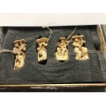 4 TOMOYUKI? CARVED IVORY JAPANESE NETSUKE study of different moods of Portugese sailors,