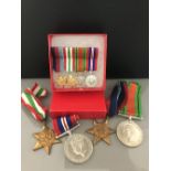 4 X WWII MEDALS together with miniature set of medals