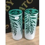 2 GREEN GLASS VASES