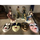 4 MASKS & 4 REGAL COLLECTION MASQUERADE ORNAMENTS