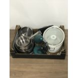 BOX OF PANS & A SLOW COOKER