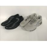 2 PAIRS OF SHOES(BLACK LEATHER & TRAINERS SIZE 9)