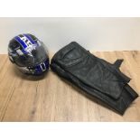 MOTORBIKE HELMET "HEIN GERICKE" LEATHER MOTORBIKE TROUSERS - 40 UK