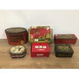 6 VINTAGE TINS INCLUDING OXO & THORNE'S