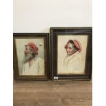 E FIORENTINO 1894-1962 PAIR OF WATERCOLOUR PAINTINGS CAPRI FISHERMAN & WIFE SIGNED LOWER RIGHT 35 X