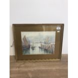 JAMES WATSON 1851-1936 WATERCOLOUR PAINTING WHITBY HARBOUR SIGNED LOWER LEFT 36 X 26CM