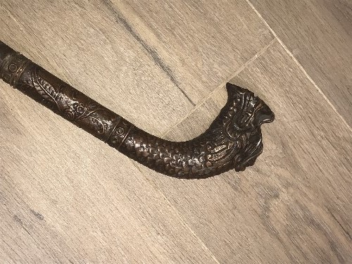 EARLY 20THC COPPER CLAD DRAGON HEAD SWORD STICK 30CM BLADE 93CM LONG - Image 2 of 2