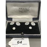 WHITE GOLD CUFFLINKS & STUDS SET SAPPHIRE WITH MOTHER OF PEARL