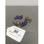 2 PAIR OF SILVER ENAMEL CUFFLINKS