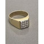 18CT GOLD SIGNET RING WITH 16 DIAMONDS SIZE X