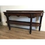 LATE 19THC MAHOGANY BUFFET SIDEBOARD WITH CENTRE DRAWER ON CARVED AND FLUTED LEGS 199CM WIDE X 97CM
