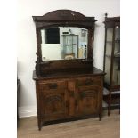 ARTS AND CRAFTS MIRROR BACK SIDEBOARD WITH CARVED PANEL DOORS 122CM WIDE
