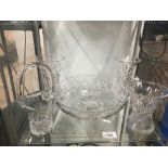 STUART CRYSTAL FRUIT BOWL & 4 VASES