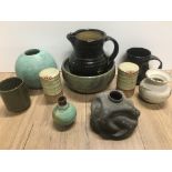 1 BOX OF STUDIO POTTERY INCLUDING WINCHCOMBE & AISLABY ETC