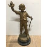 VICTORIAN SPELTER FIGURINE BOY WITH BOW