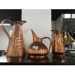 3 VINTAGE COPPER JUGS