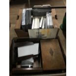 1 BOX CONTAINING VINTAGE BOX ETC & 1 BOX FRAMES