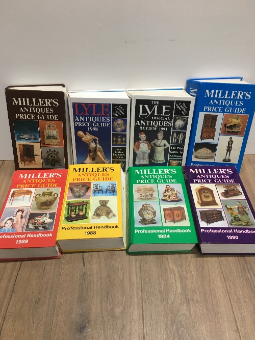 BOX OF MILLERS ANTIQUE BOOKS ETC