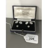 WHITE GOLD CUFFLINKS & STUDS SET SAPPHIRE WITH MOTHER OF PEARL