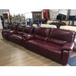 BURGUNDY LEATHER 3 SEATER SOFA & 2 SEATER SOFA & CHAIR (ALL RECLINING)