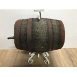 VINTAGE CIDER BARREL WITH WROUGHT IRON STAND