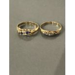 2 X 18CT GOLD 5 STONE DIAMOND RING SAPPHIRE & DIAMOND